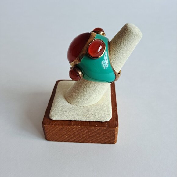 New Angelique de Paris Large Square Orange Natural Stones Blue Ring Size 7 - Picture 7 of 17